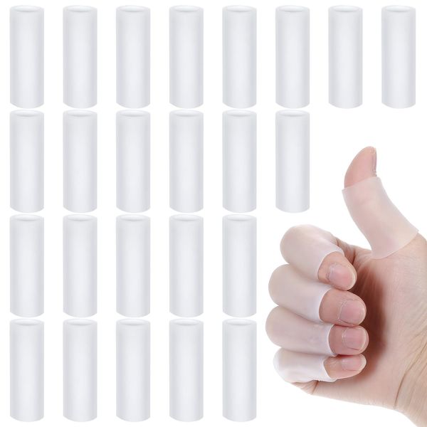 Ouligay 24 Pcs Silicone Finger Protectors,Transparent Finger Sleeves,Soft Finger Covers,Reusable Finger Cot to Protects Knuckles, Relieves Painful Cracks, and Reduces Friction and Calluses(Both Ends)