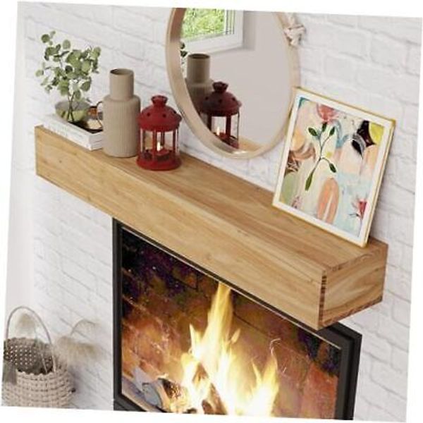 Fireplace Mantel | 48" W Elm Wood Floating Shelves | 48"W x 6"H x 8"D