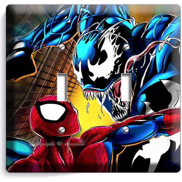 SPIDERMAN VS VENOM DOUBLE LIGHT SWITCH WALL PLATES BOYS GAME ROOM MAN CAVE DECOR