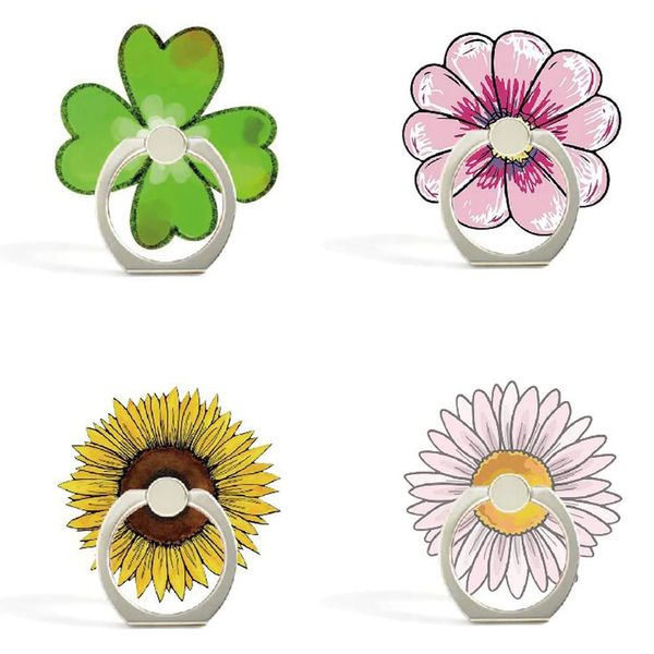 4Pcs Cute Phone Ring Holder Stand, Flowers Fruit Banana Orange Kiwi Lemon 360 Rotation Finger Ring Grip Mount for Smartphones(Flowers)