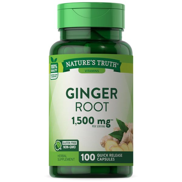 Nature's Truth Ginger Root Capsules | 1,500mg | 100 Count | Non-GMO and Gluten Free Supplement | from Ginger Root Extract