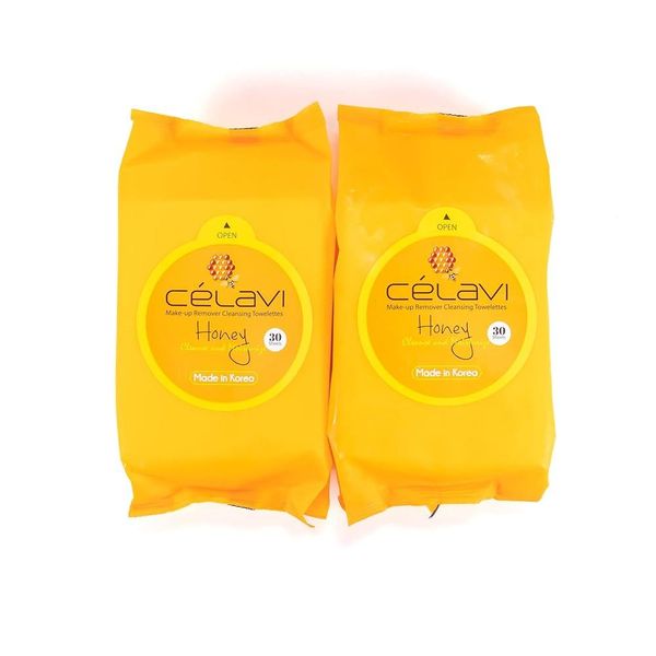 Celavi Makeup Remover Cleansing Wipes Towel Removal 2 Packs - 60 Sheets (Honey)