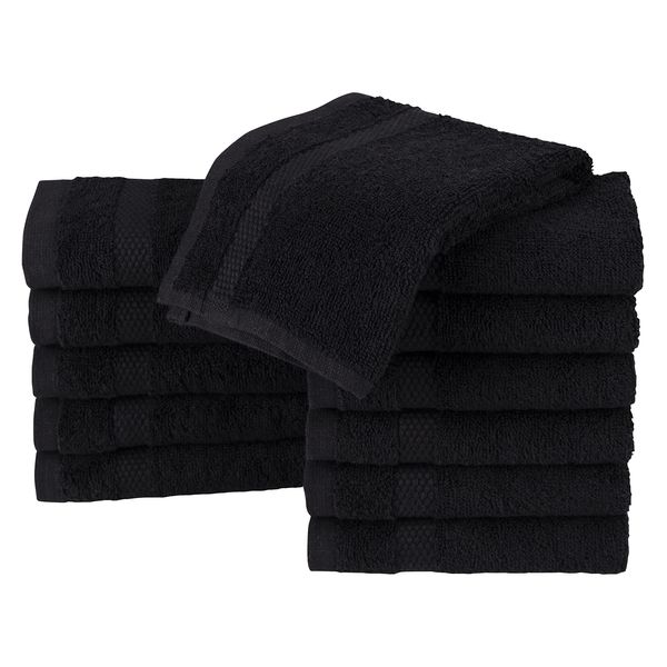 La Maison 100% Egyptian Cotton 600GSM Superior Pack of 12 Face Cloth Flannel Washcloth Towel Set Super Soft Everyday Use (Black)