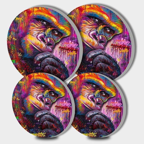Funny Gorilla Round Hob Covers Street Graffiti Style 4-Piece Stove Plate Cooker Hob Covers for Cookers Top Burner Gas Range Oven Protector Kitchen Accessories Cooktop Decorative Decor