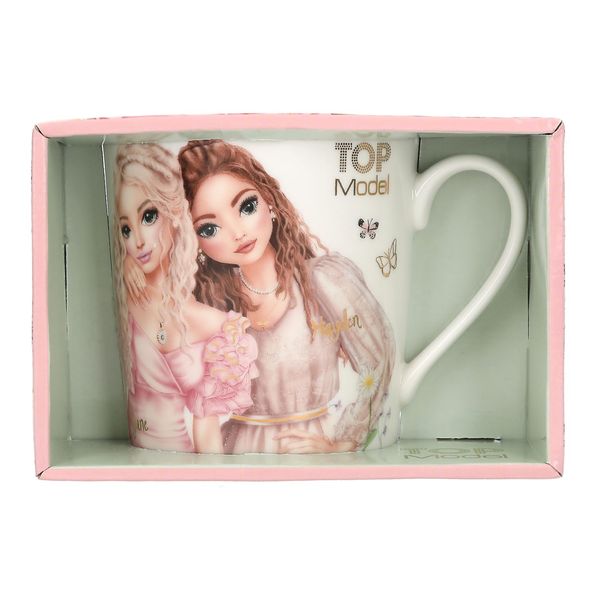 Depesche 13540 TOPModel Summer Feeling - Tasse in Weiß, mit Model Motiv, Blumen und Spruch, Trinkbecher aus Porzellan mit Henkel, Füllmenge ca. 300 ml