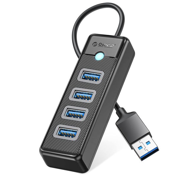 ORICO USB Hub 3.0, 4-Port USB Splitter für Laptop mit 0,15m Kabel, Multi USB Verteiler, schnelle Datenübertragung kompatibel mit Mac OS 10.X und höher, Linux, Android, Schwarz