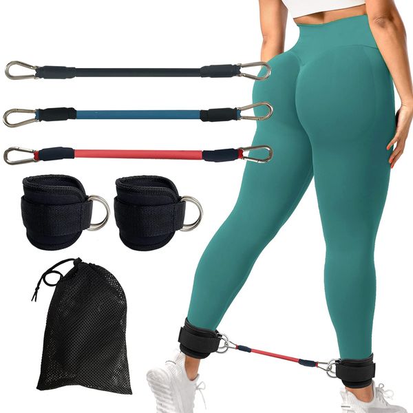 CORECISE Booty Ankle Resistance Bands with Cuffs,Legs Resistance Bands with Ankle Strap, for Kickbacks and Hip Glute Training Exercises