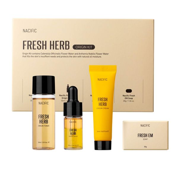 NACIFIC Fresh Herb Origin Kit (Toner, Serum, Cream, EM Soap) Travel Size Skin Care Kit