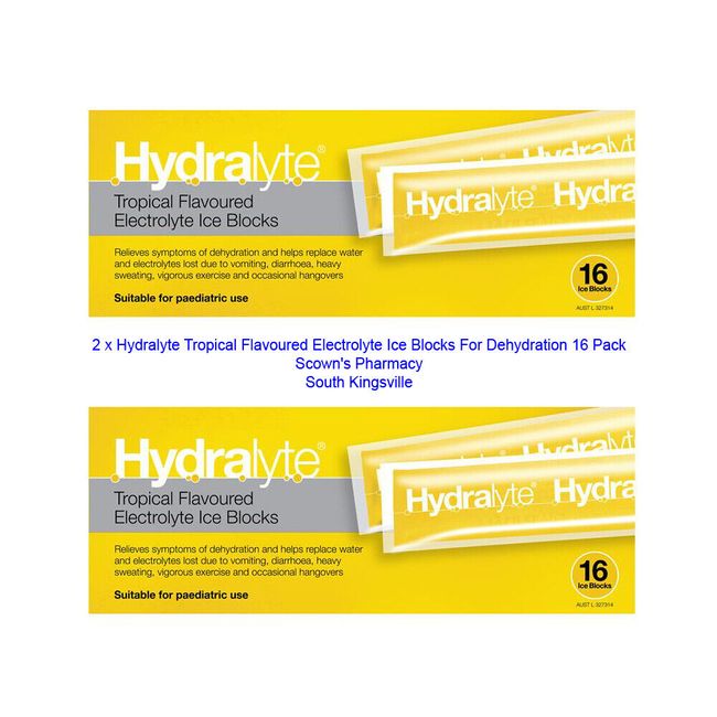 2 x Hydralyte Tropical Flavoured Electrolyte For Dehydration 16 Ice Blocks