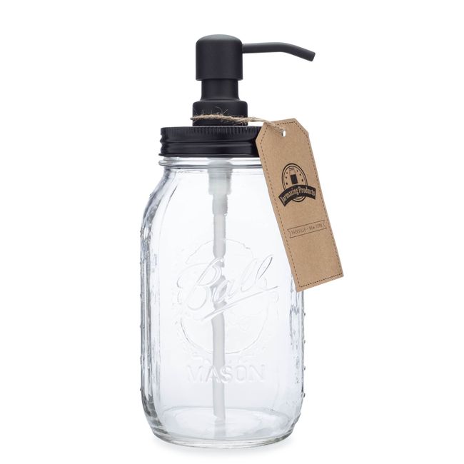 Quart Size Mason Jar Soap and Lotion Dispenser - Black - by Jarmazing Products - Made from Rust-Proof Stainless Steel