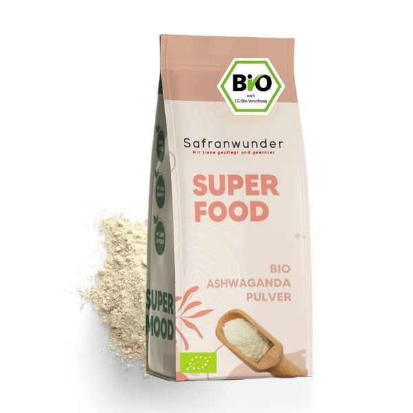 Safranwunder Bio Ashwagandha Pulver 250g | Fein gemahlene Withania Somnifera Wurzel | 100% natürlich & aus Indien | Ideal für Smoothies, Ayurveda-Rezepte | Vegan & glutenfrei | DE-ÖKO-zertifiziert