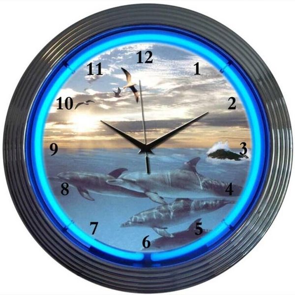 Dolphins At Sea Art Light 15" Wall Décor Neon Clock 8DOLPH