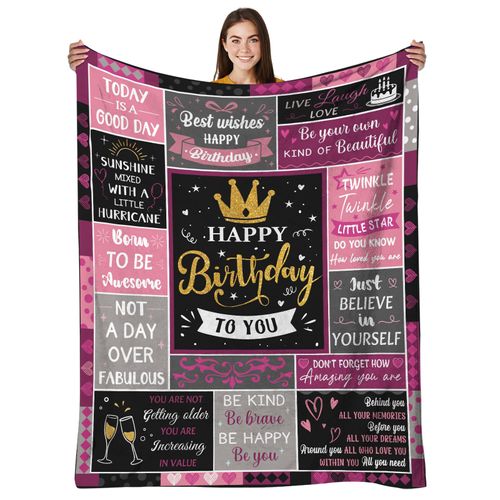 HEIFAM Birthday Gift for Women, Happy Birthday Decorations, Blanket 50" x 60"