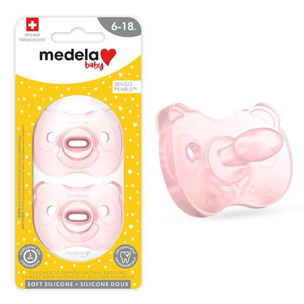 Medela Baby Pacifier | 6-18 Months | Includes Sterilizing Case | 2-Pack | Soft Silicone | BPA-Free | Supports Natural Suckling | Pink