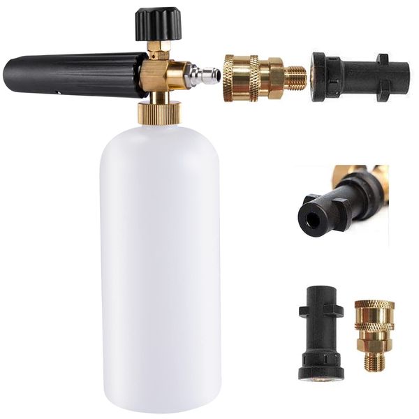 Stone Banks 2-in-1 Snow Foam Lance, Foam Cannon 1 L Adjustable Soap Dispenser Bottle Nozzle Compatible with 1/4" Quick Connect and Karcher K2 K3 K4 K5 K6 K7 Pressure Washer Gun