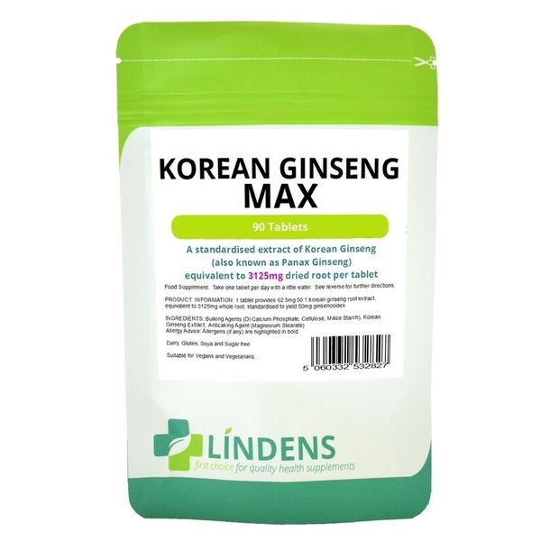 Lindens Korean Ginseng Max 3125mg 90 Tablets 50mg Ginsenosides Quality Natural