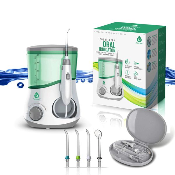 Pursonic OI-200 Professional Counter Top Oral Irrigator Water Flosser with 3 Nozzles Plus a Bonus Tongue Scraper