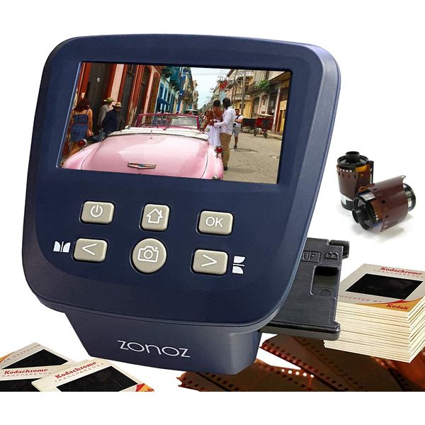 zonoz FS-Five Digital Film & Slide Scanner - Converts 35mm, 126, 110, Super 8 & 8mm Film Negatives & Slides to JPEG - Includes Large Bright 5-Inch LCD & Easy-Load Film Inserts Adapters