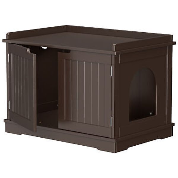 Wooden Cat Litter Box Enclosure Side Table Pet House Pet Crate Light Brown