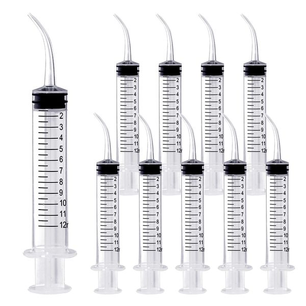 Wisdom Teeth Syringe,12ml Dental Syringe with Curved Tip & Measurement, Sterile Individually Package Dental Irrigation Syringe for Oral Dental Care, Tonsil Stones Removing, Lab, Liquid, Feeding (10 Pack)