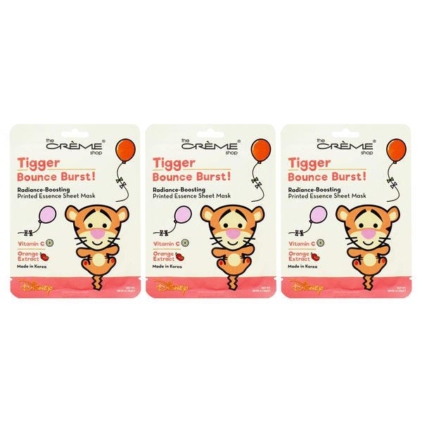 The Creme Shop x Pooh & Friends Radiant Glow, Revitalizing Youth, Soothing Skincare - Vitamin C, Niacinamide, Rose Water Sheet Masks - BOUNCE BURST! Tigger (Set of 3 PK)