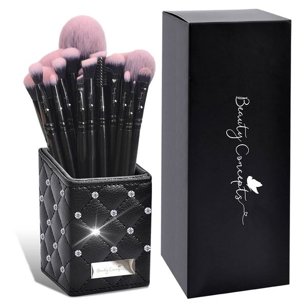 Beauty Concepts Professional makeup Brushes 18 Pieces High-End Soft Dense Bristles (black with diamonds)