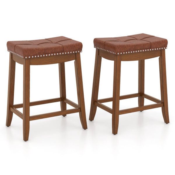 25/29 Inch Set of 2 Upholstered PU Leather Bar Stools with Saddle Seat-25 inches