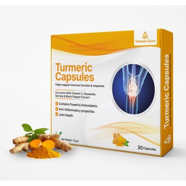 Vitamin Guru Turmeric Capsules, 30 Capsules, with Curcumin, Black Pepper, Vitamin C, Antioxidants, Anti-inflammatory