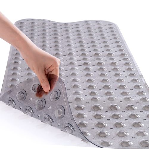 ROSMARUS Extra Long 16” x 39” Non-Slip Bathtub Mat, Shower Mat for Tub with Suction Cups and Drain Holes Bathtub Mats for Kids, Baby, Bathroom Shower Floor Mat Anti Slip Bathtub Accessories, Grey