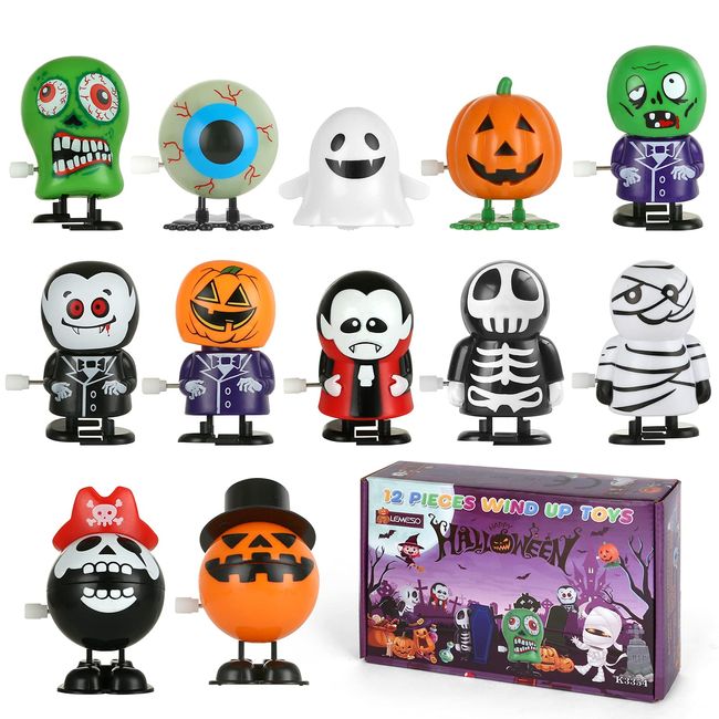 LEMESO Halloween Spring Toy for Children, Set of 12, Gimmick Toy, Figurine, Prize, Spring-Style Toy, Halloween Decoration, Decoration, Party, Gift, Case Included