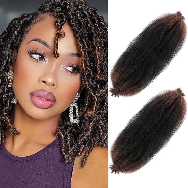 Afro Twist Hair 30 Inch 2 Packs, Springy Afro Twist Hair Pre Fluffed Spring Twist Hair Pre Stretched Wrapping Hair for Soft Locs Hair Extensions (30 Inch (Pack of 2), 1B/4/30#）