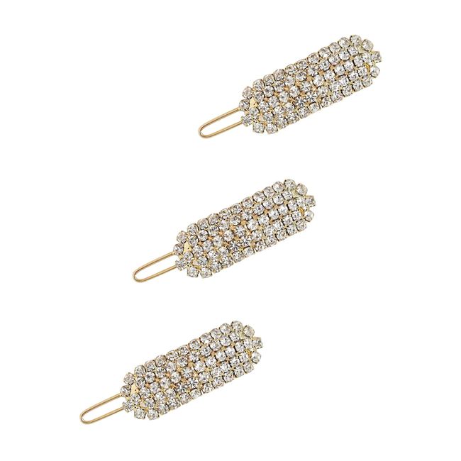 Ettika Gold Tone Plated Barrette for Women | Hair Accessory | Crystal Droplet Barrette Set of 3 in Clear and Gold Tone