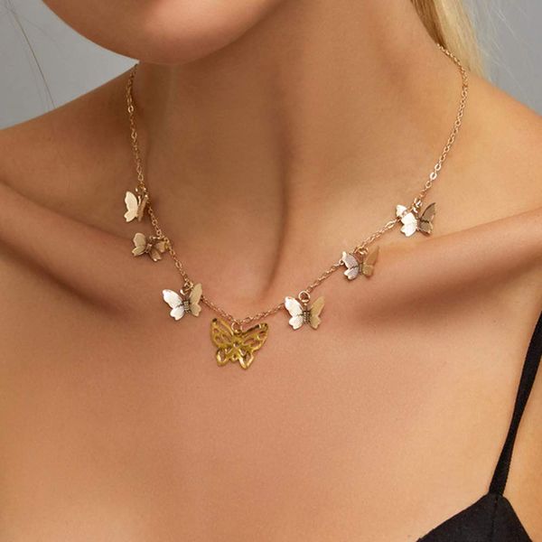 Missgrace Fashion Simple Gold Butterfly Rhinestones Dainty Layered Necklace Bohemian Jewelry for Women and Girls