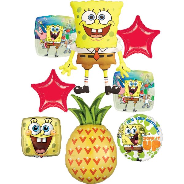 Spongebobs Birthday Party Supplies 8pc Pineapple Foil Balloon Bouquet Decorations