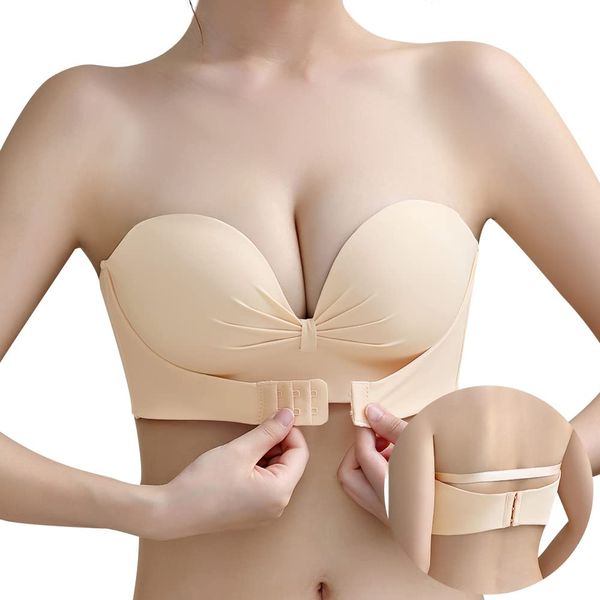 APIKIE Strapless Bra, Strapless Bra, Non-Slip, Measured Even When Jumping, Triple-Slip, No Suffering, Beautiful Breasts, Beautiful Back, Underarm Height, Wireless, High Elasticity, Tube Top, Soft,