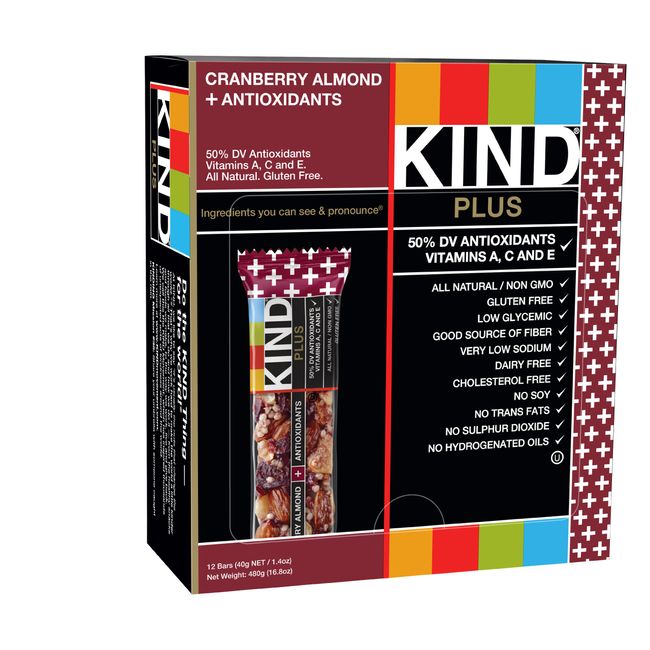 KIND PLUS Gluten Free Bars, Cranberry Almond, 1.4 Ounce (Pack of 12)