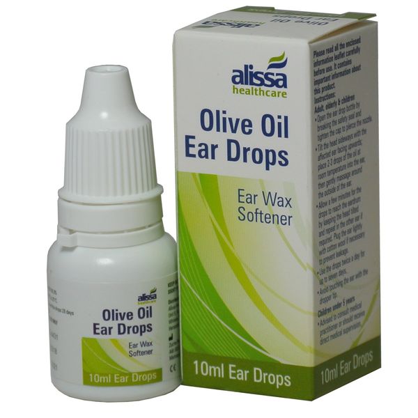 Alissa Olive Oil Ear Wax Drops, 10 x 10ml (0.35oz) Bottles, Softens, Loosens & Aids Removal of Stubborn Earwax Build Up, Natural Cleaning Eardrops