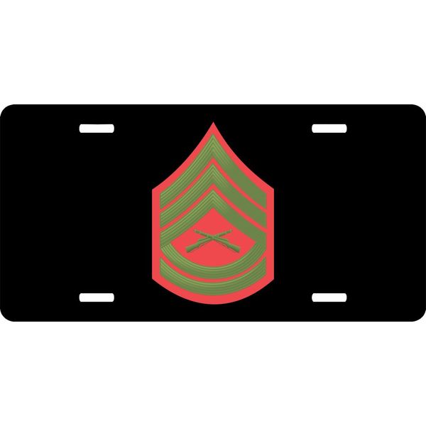 USMC E-7 Gunnery Sergeant Green Red Chevron License Plate