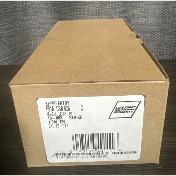 SCHLAGE KEYED ENTRY F51A ORB 626 C