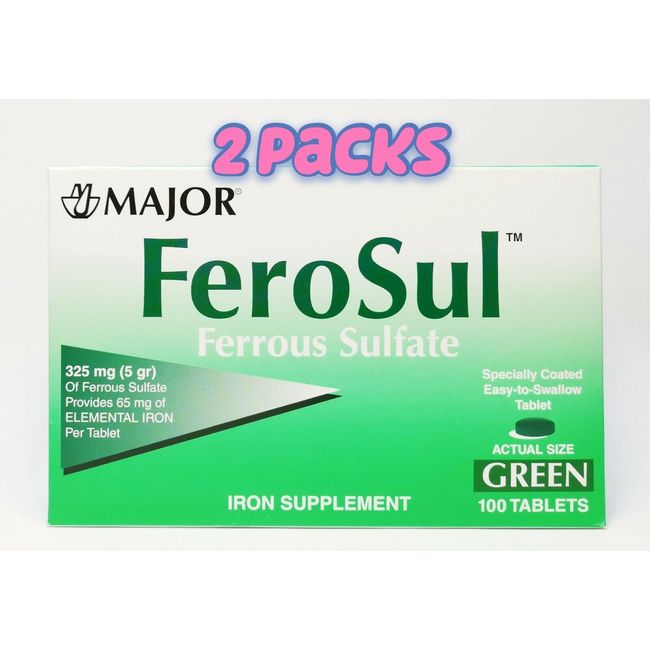 Ferrous Sulfate FeroSul 325mg Easy-To-Swallow 100Tablets (pack of 2)EXP:08/24