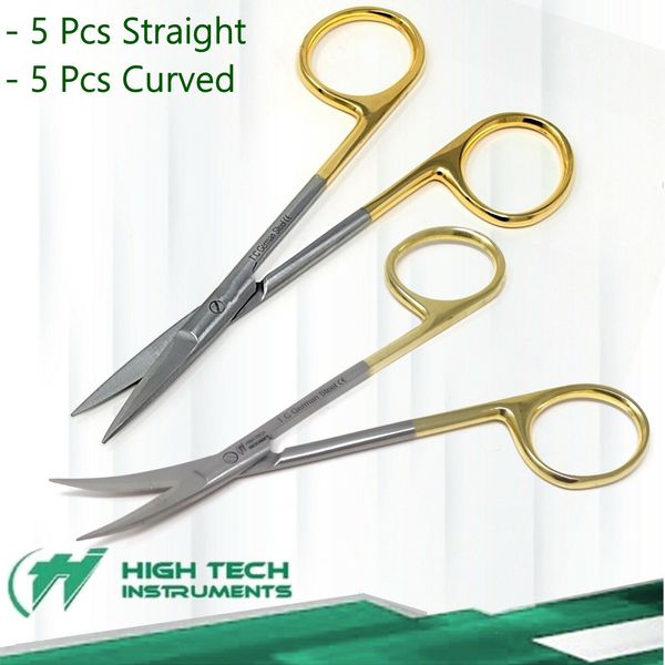 New 10 Premium GERMAN TC Iris Scissors 4.5" Str + Cvd Surgical Dental Instrument