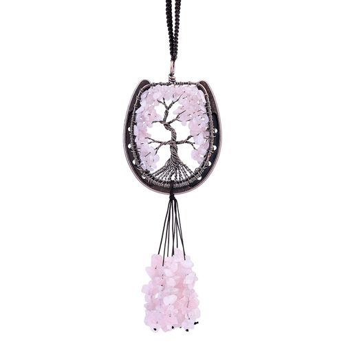 mookaitedecor Hanging Ornament Tree of Life Horseshoe Decoration Crystal Stone for Home Window Decoration Rose Quartz Stone