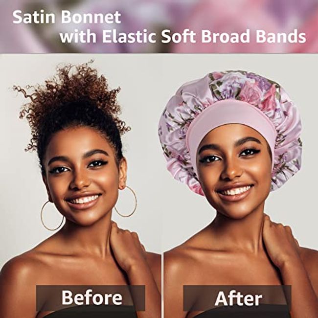 4Pcs Large Satin Bonnet,Silk Bonnet with Wide Elastic Band,Hair