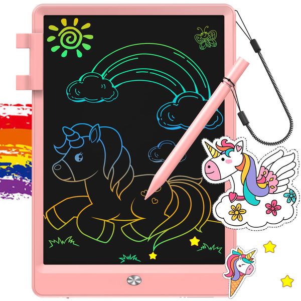 FLUESTON LCD Writing Tablet, Doodle Board Toys Gifts for 3-8 Year Old Girls Boys, 10 Inch Colorful Electronic Board Drawing Pad for Kids, Gifts for Toddler Educational Learning Travel Birthday, Pink