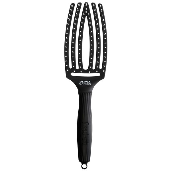 Olivia Garden Fingerbrush Paddle Hair Brush Medium - Scalp Shape, Ionic Bristles, Massage, Comfortable, Anti-Static & Vented Hairbrush