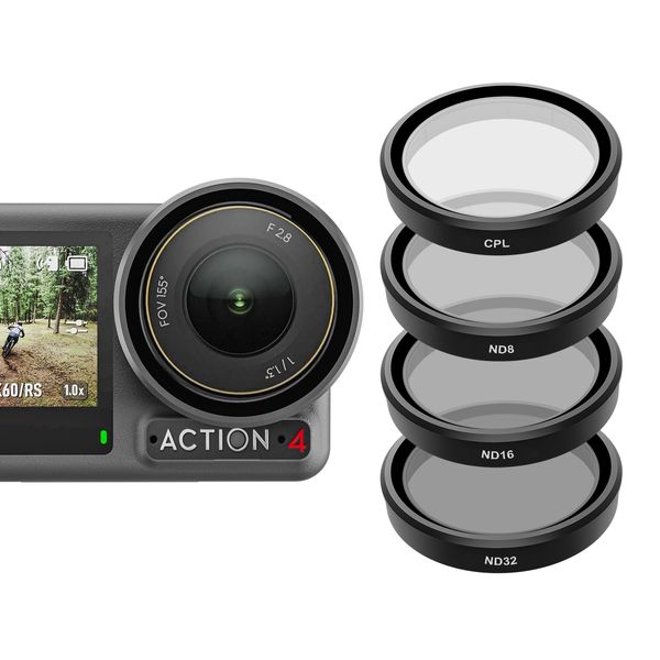 TELESIN Kamera Lens Filter Set für DJI Osmo Action 4 Action 3, 4er-Pack CPL ND32 ND16 ND8 Polarisierende Neutral Density HD Objektivfilter Schutzhülle für DJI Action Zubehör