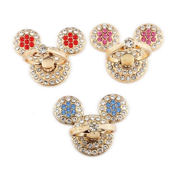 3 Pack Cute Decal Sticker Alloy Gold Anime Phone Ring Holder Bling Full Rhinestone Phone Stand Pop Anime Finger Stand (Mouse)