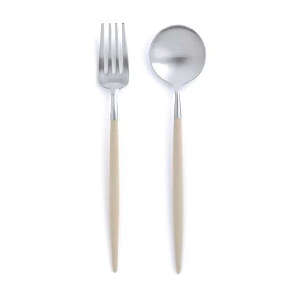 Cutipol GOA Ivory Matte Silver Dessert Fork Spoon Set