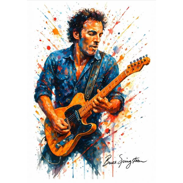 Bruce Springsteen Autographed Splash Art Watercolour Print. (A4 PRINT ONLY)