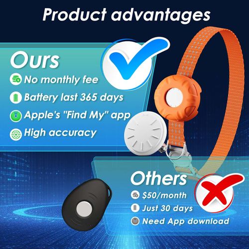 ZFSJTAG GPS Tracker for Cats, Cat Tracker Collar with Safety Elastic Buckle, Compatible with Apple Find My App (Only iOS), No Monthly Fee, Waterproof (White Tracker, Orange Cat Collar)